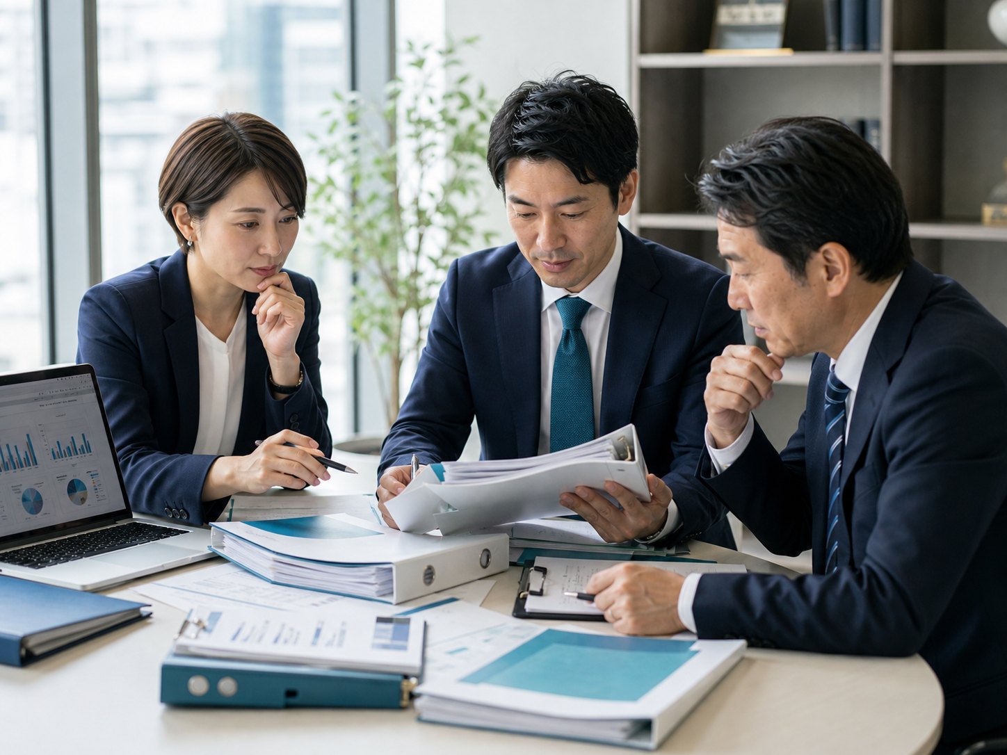 資料を確認しながら補助金支援会社の承継条件を整理する専門家