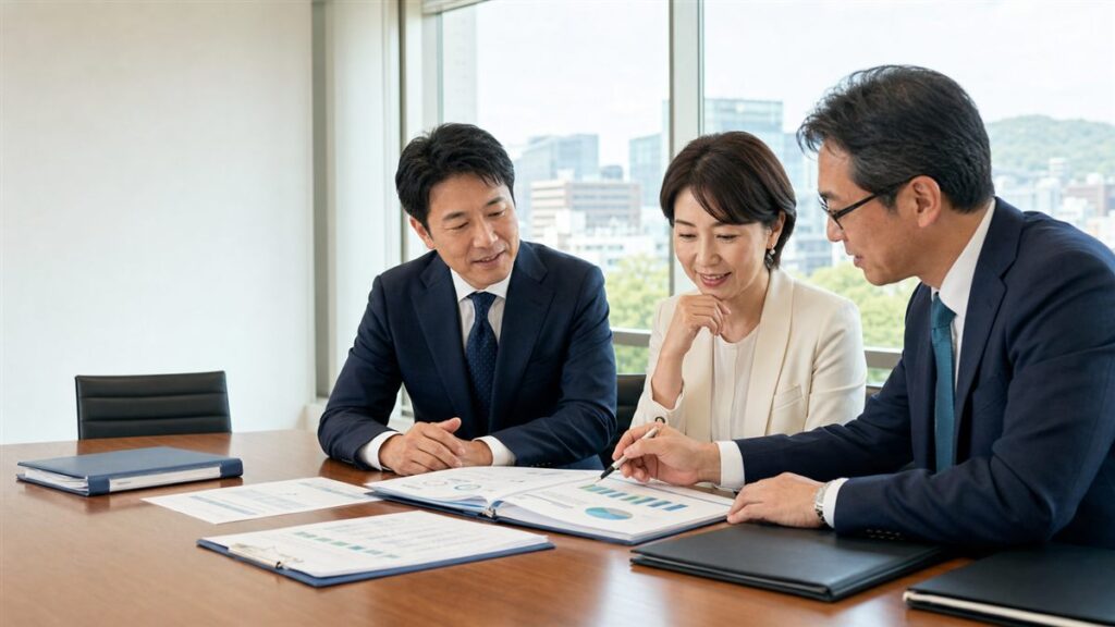 長野の補助金コンサル会社の会社売却について案件台帳と事業計画を確認する専門家ミーティング