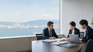 広島の事業再構築補助金支援会社で案件台帳を確認する事業承継ミーティング