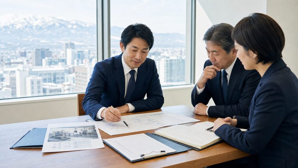 札幌でものづくり補助金支援会社の会社売却と事業承継について資料を確認する専門家