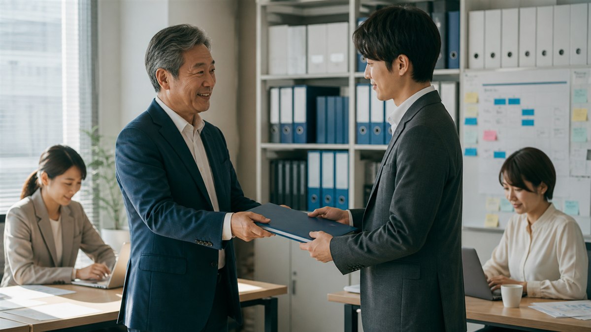 補助金支援会社のM&Aでキーパーソンから後任へ業務資料を引き継ぐチーム
